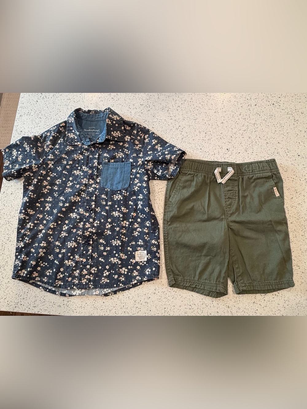 Weatherproof kids Navy Floral Short-Sleeve Button-Down Shirt with Denim Pocket